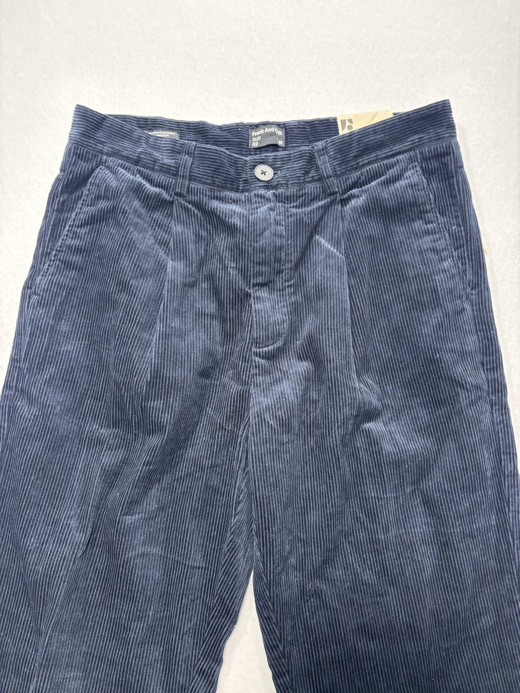 Frank And Oak Corduroy Pants Mens 32x26 Blue Pleated Relaxed Cropped Tapered