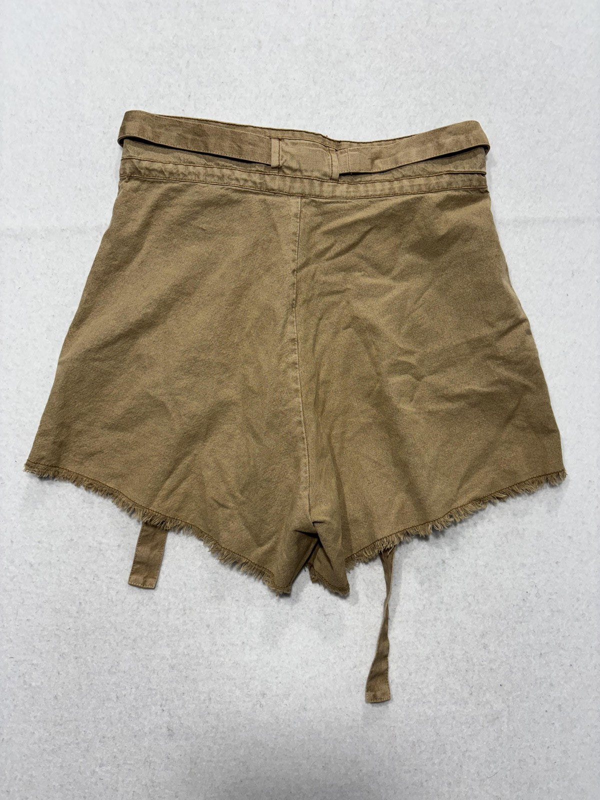 FP One Shorts Womens 4 Beige Chino Twill Belted Raw Hem Pleated Relaxed Fit