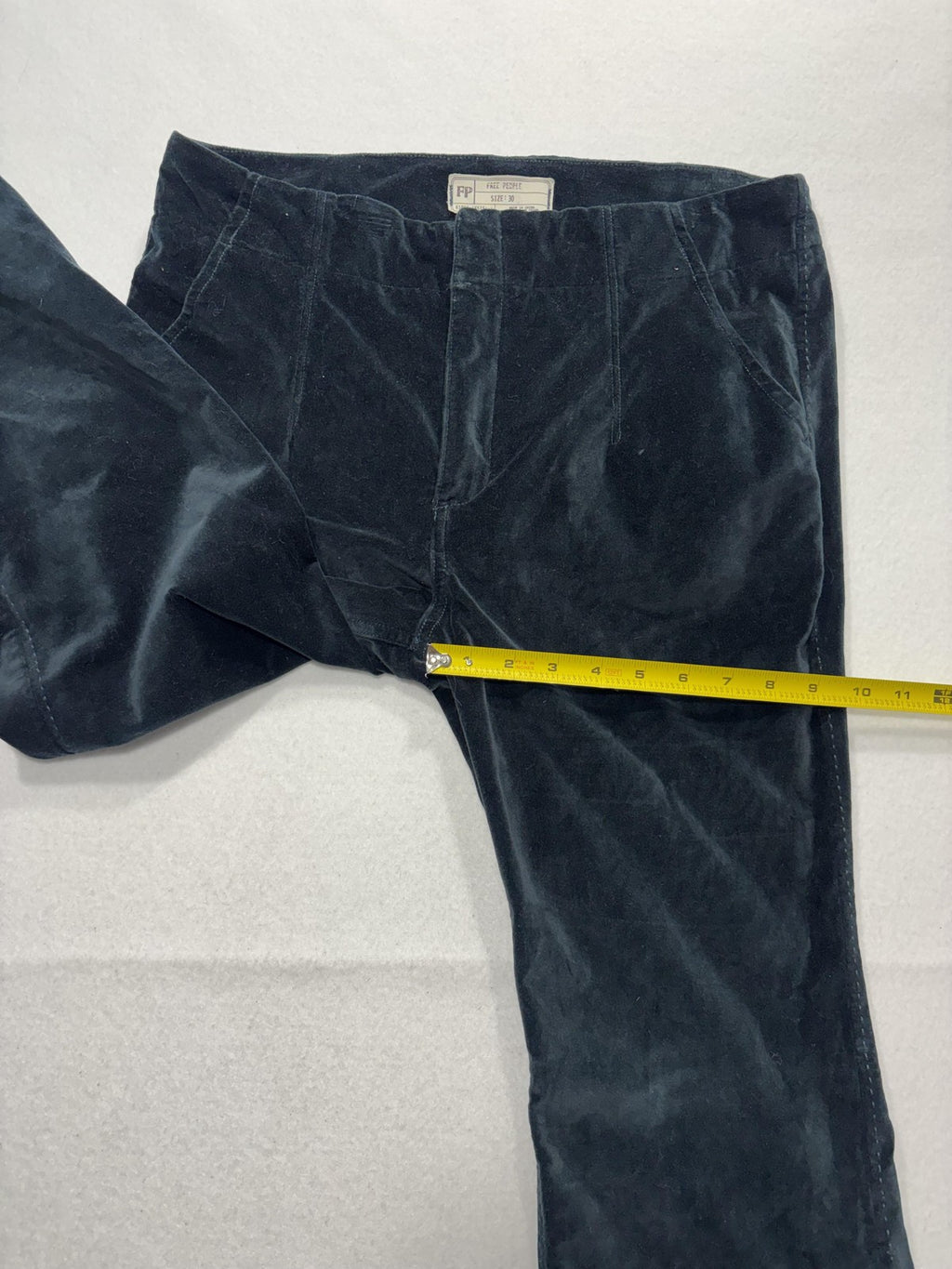 Free People Dress Pants Womens 30 Blue Velvet Flare Leg Zip Pockets Party
