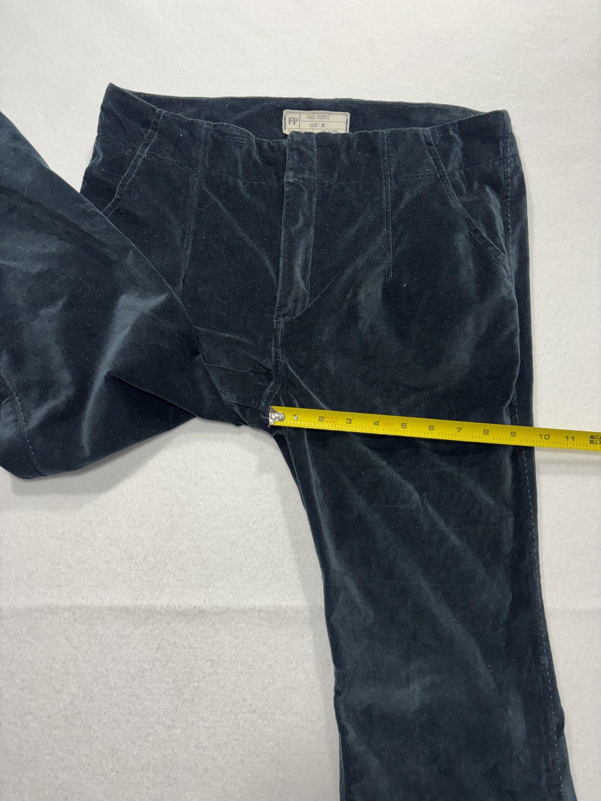 Free People Dress Pants Womens 30 Blue Velvet Flare Leg Zip Pockets Party