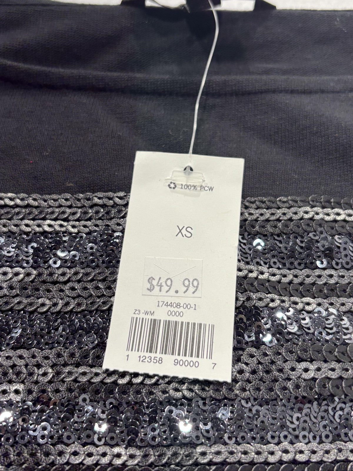 Banana Republic Top Womens XS Black Sequin Stripe Boat Neck Long Sleeve Party