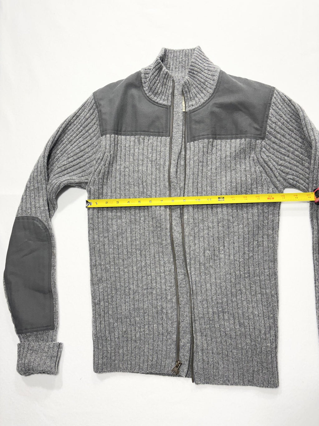 L.L. Bean Sweater Mens Small Gray Ribbed Wool Full Zip Commando Mock Neck Knit