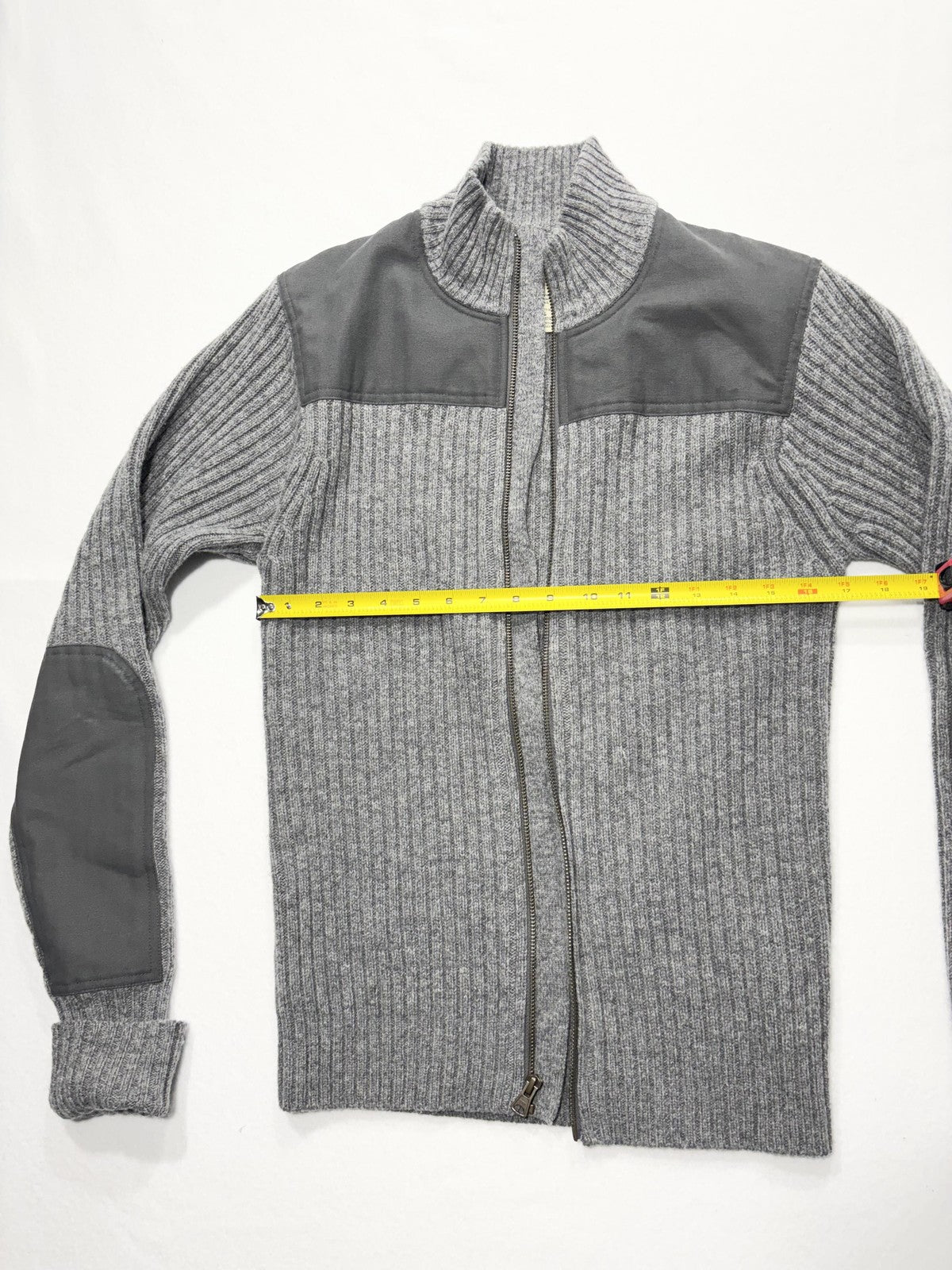 L.L. Bean Sweater Mens Small Gray Ribbed Wool Full Zip Commando Mock Neck Knit