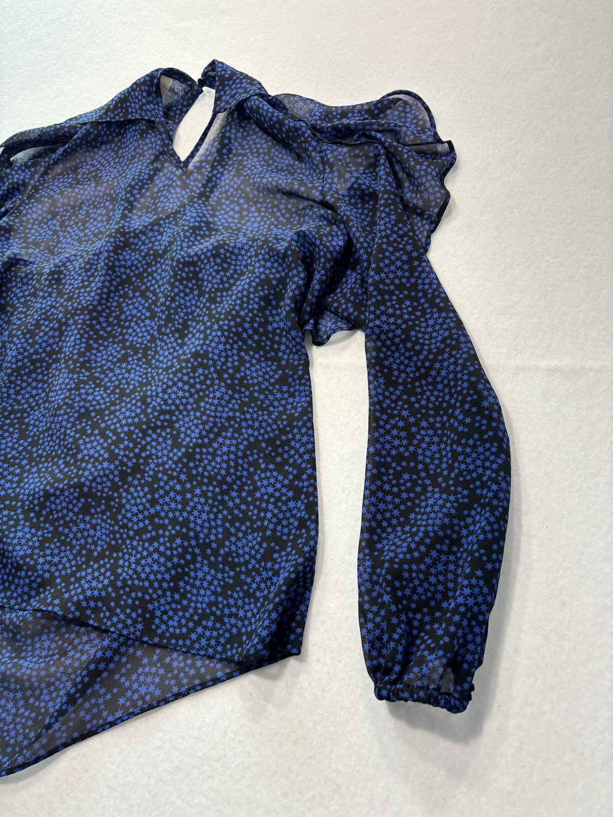 MICHAEL Michael Kors Blouse Womens Small Blue Star Print High Neck Ruffle Sheer