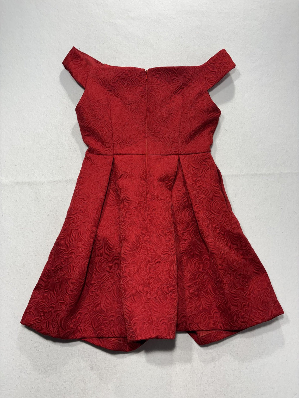 Ark & Co. Dress Womens Small Red Jacquard Off Shoulder Fit Flare Mini Party