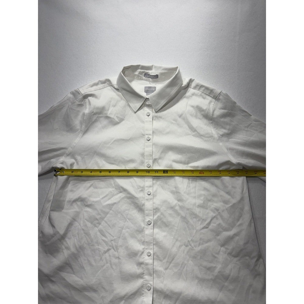 Chico's Blouse Womens 12 White Button Front Collared 3/4 Bell Sleeve Tunic Top