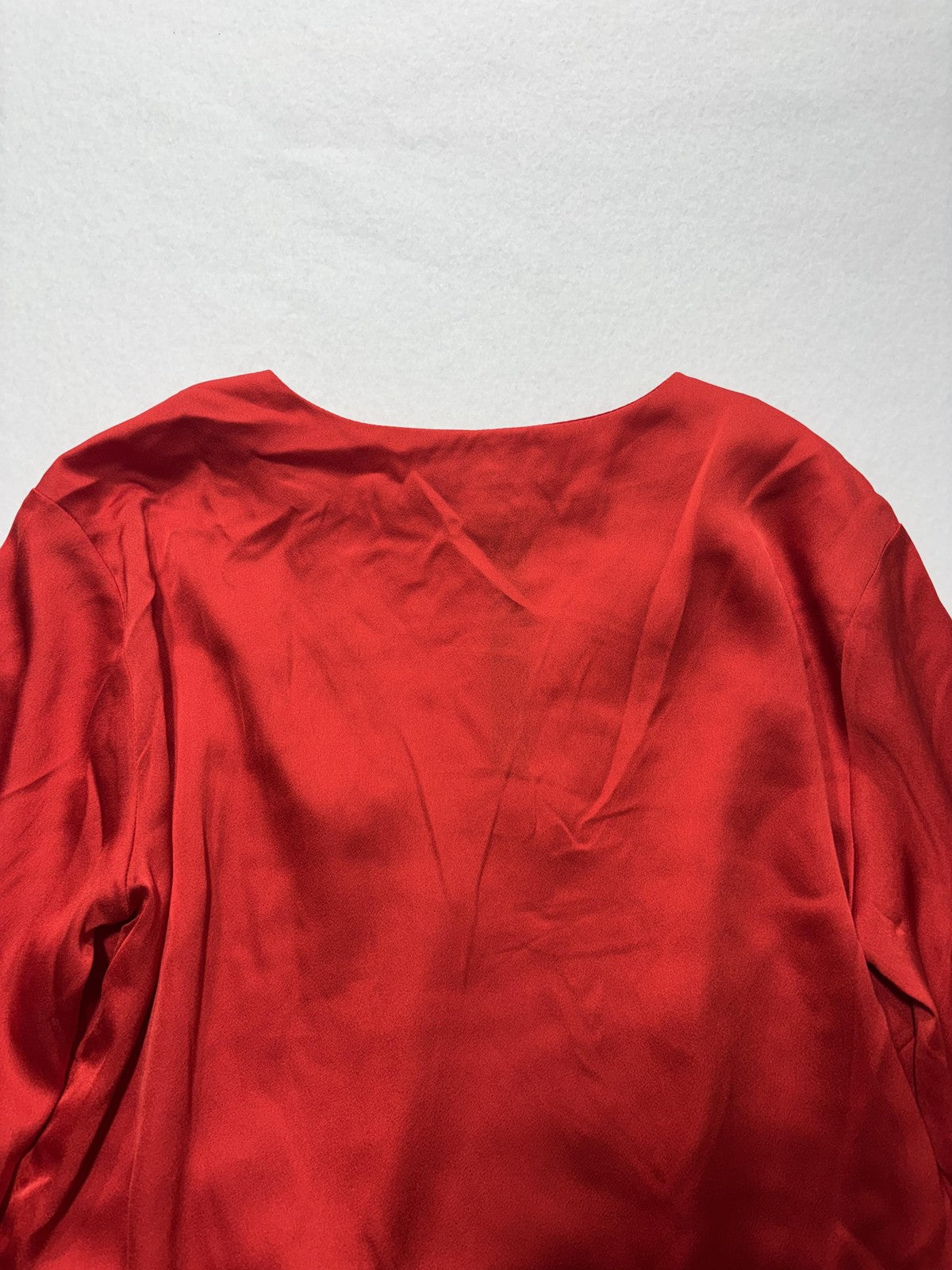 Banana Republic Blouse Womens XS Red Satin V Neck Button Balloon Sleeve Top