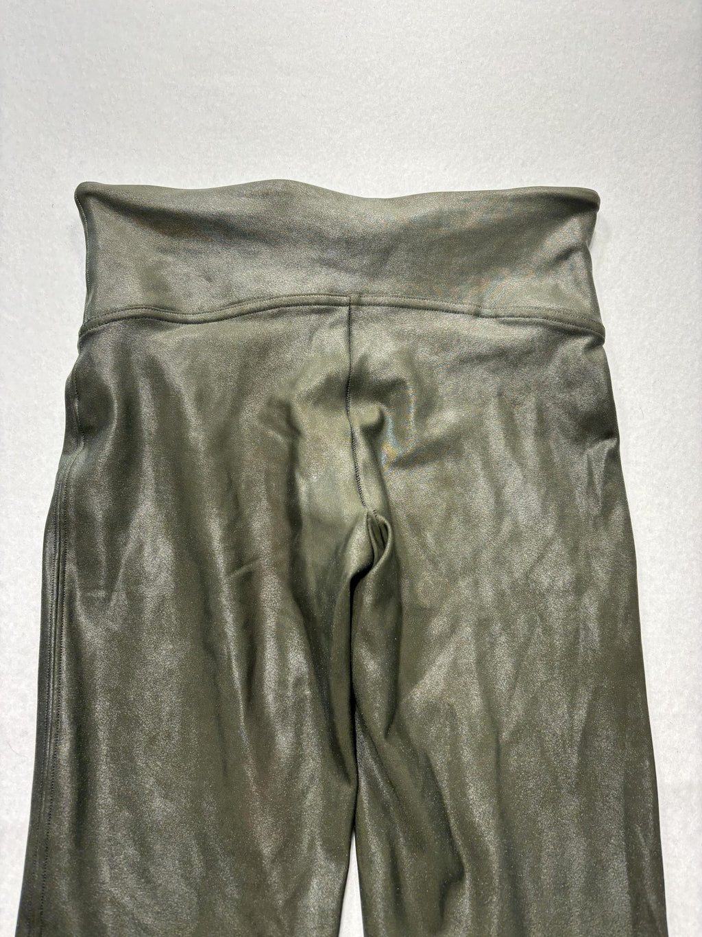 Spanx Leggings Womens Small Olive Faux Leather High Rise Shaping Pull On