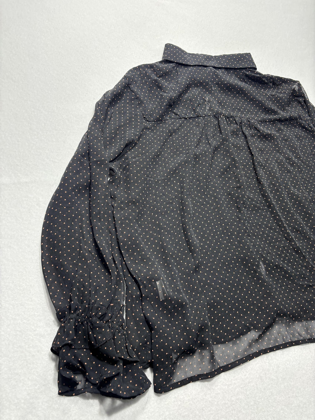 Sonja Betro Blouse Womens 2X Plus Black Polka Dot Ruffle Sleeve Sheer Chiffon
