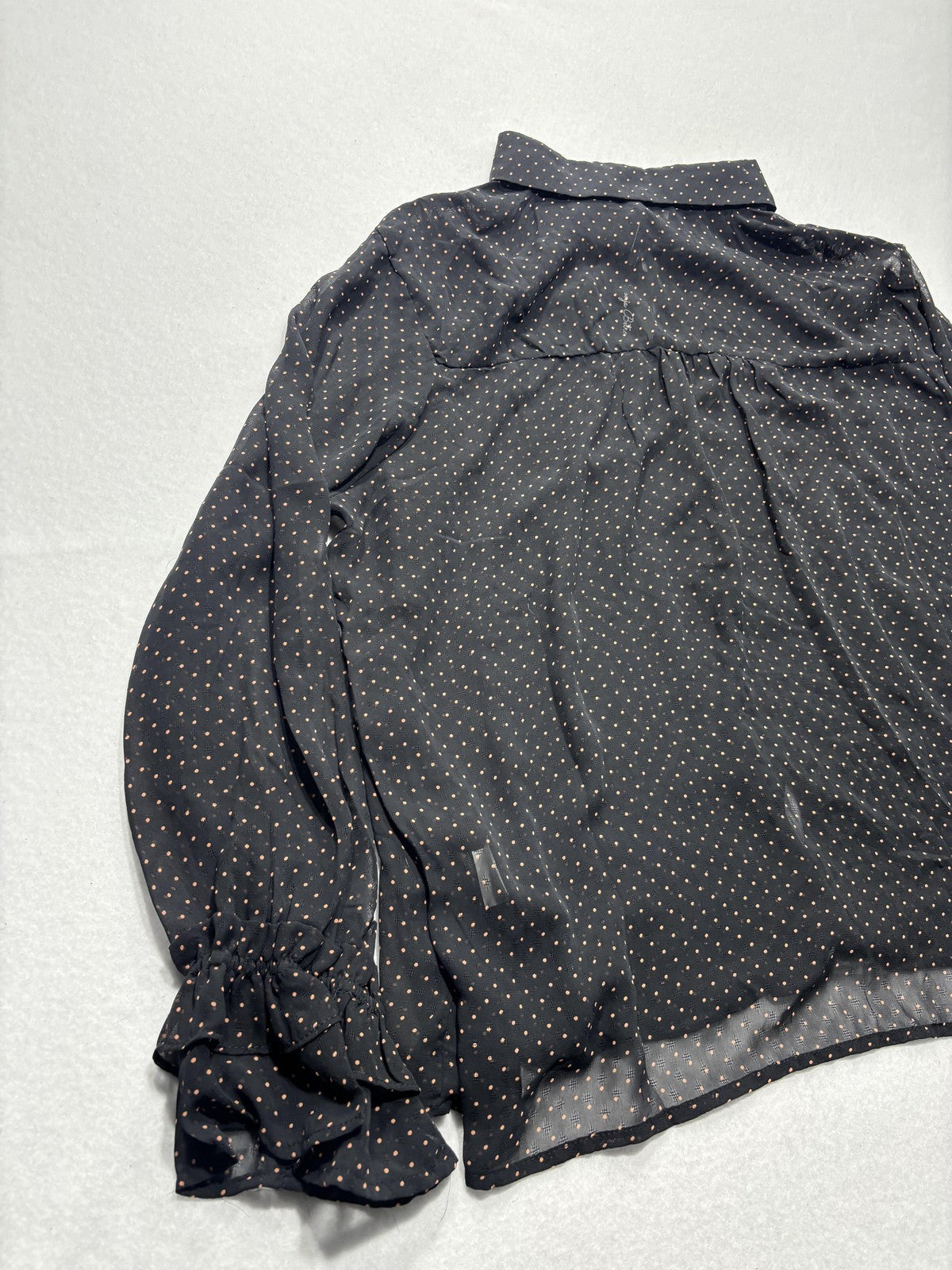 Sonja Betro Blouse Womens 2X Plus Black Polka Dot Ruffle Sleeve Sheer Chiffon