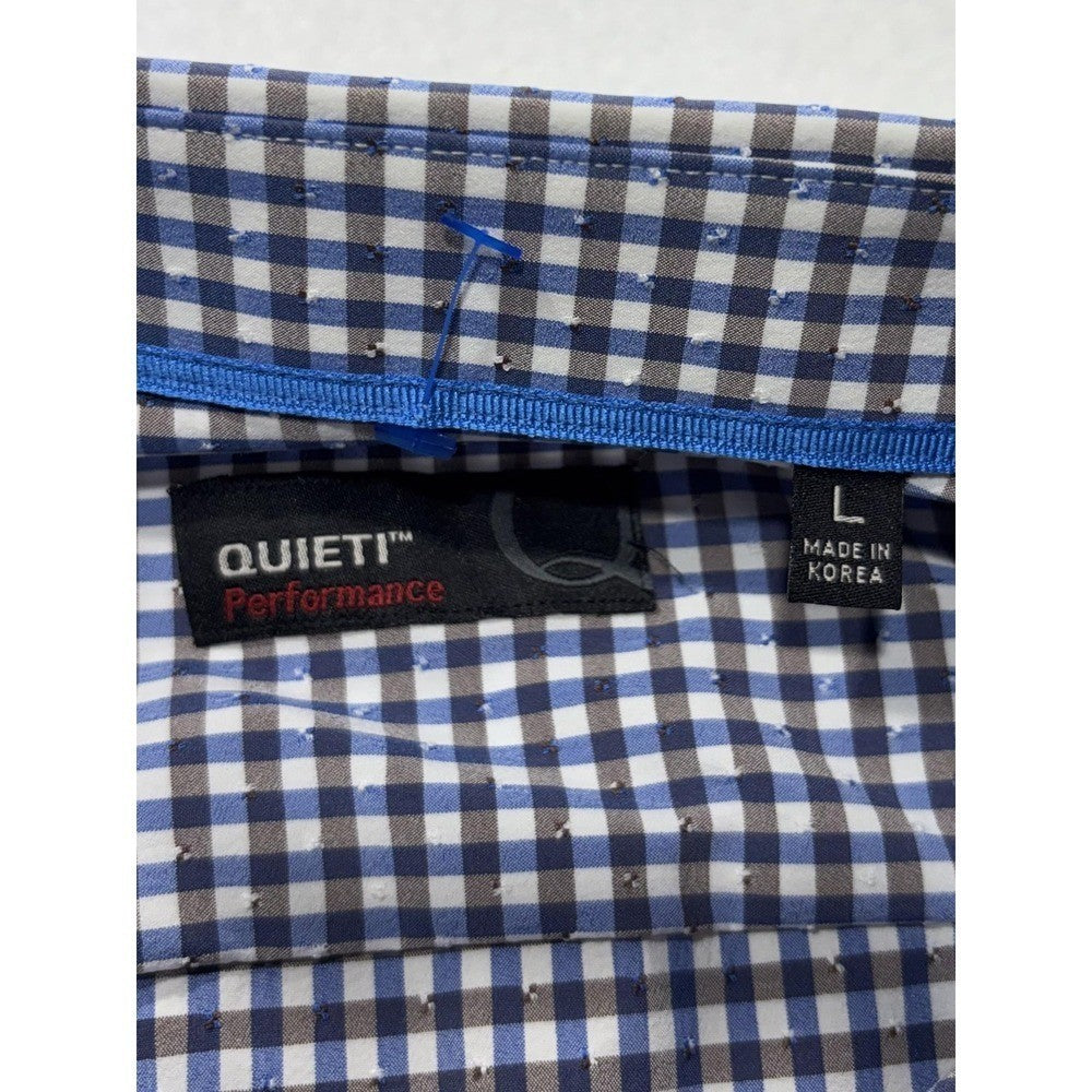 Quieti Dress Shirt Mens Large Blue Gingham Non Iron Performance Long Sleeve