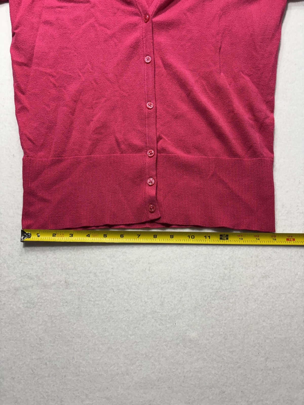 Ann Taylor Cardigan Womens Large Pink V Neck Short Sleeve Button Front Knit