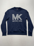 Michael Kors Sweatshirt Mens Small Blue Fleece Crew Neck MK Logo Pullover
