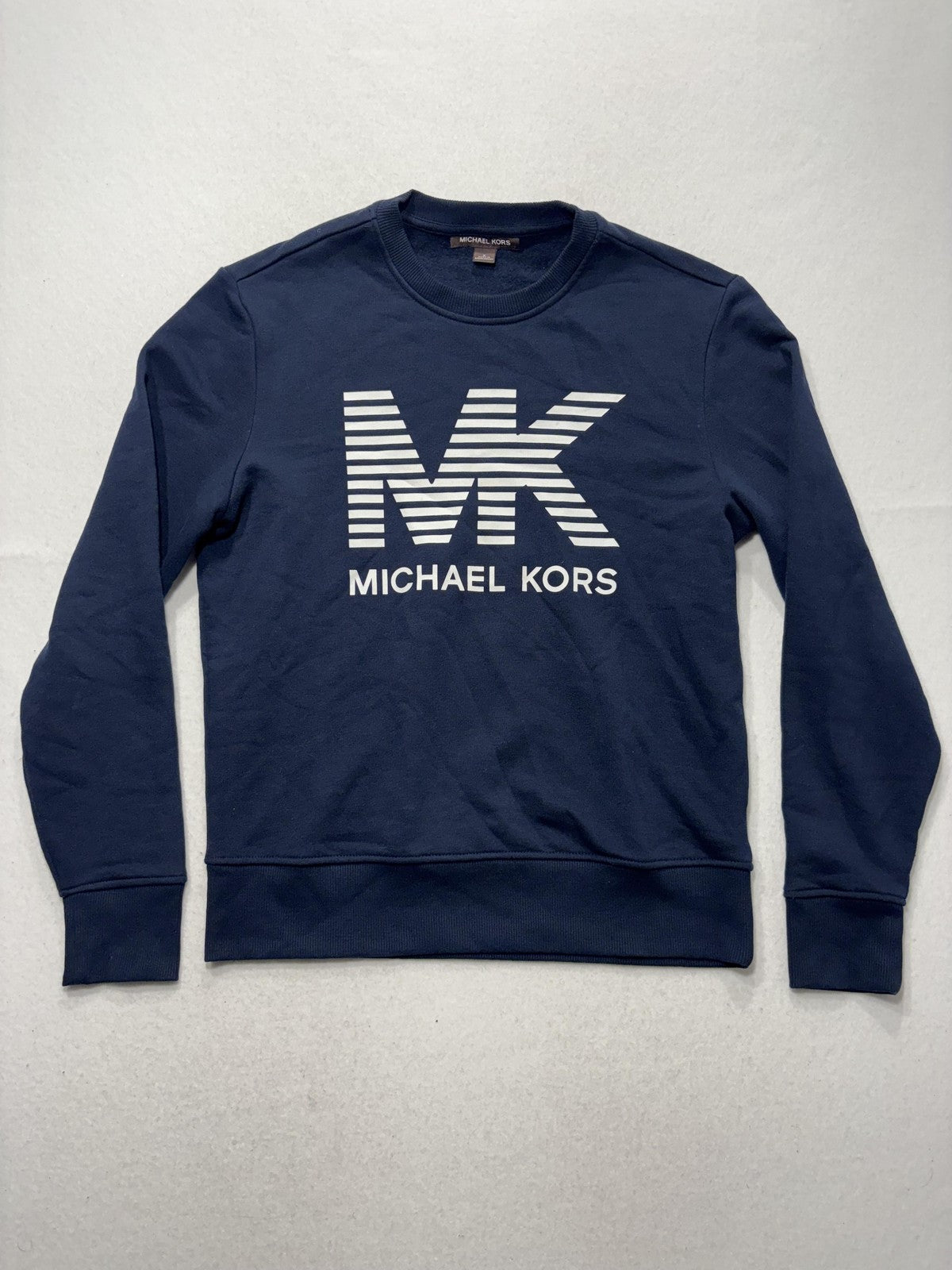 Michael Kors Sweatshirt Mens Small Blue Fleece Crew Neck MK Logo Pullover