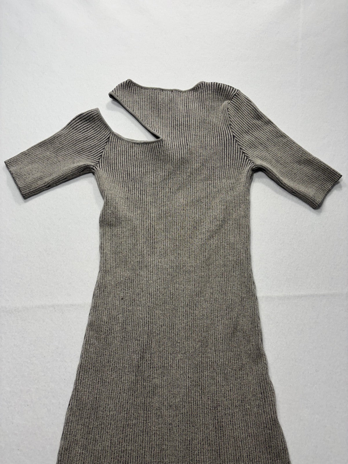Monrow Sweater Dress Womens XS Gray Ribbed V Neck Cutout Bodycon Long Knit