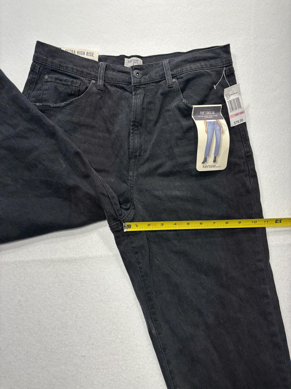 Kensie Jeans Womens 10/30 Gray Charcoal Wash High Rise Slim Straight Raw Hem