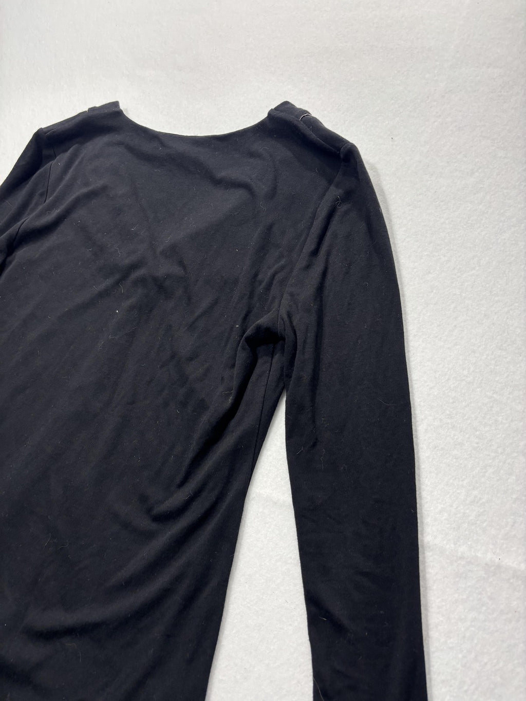 White House Black Market Shirt Womens XS Black Deep V Neck Long Sleeve Jersey