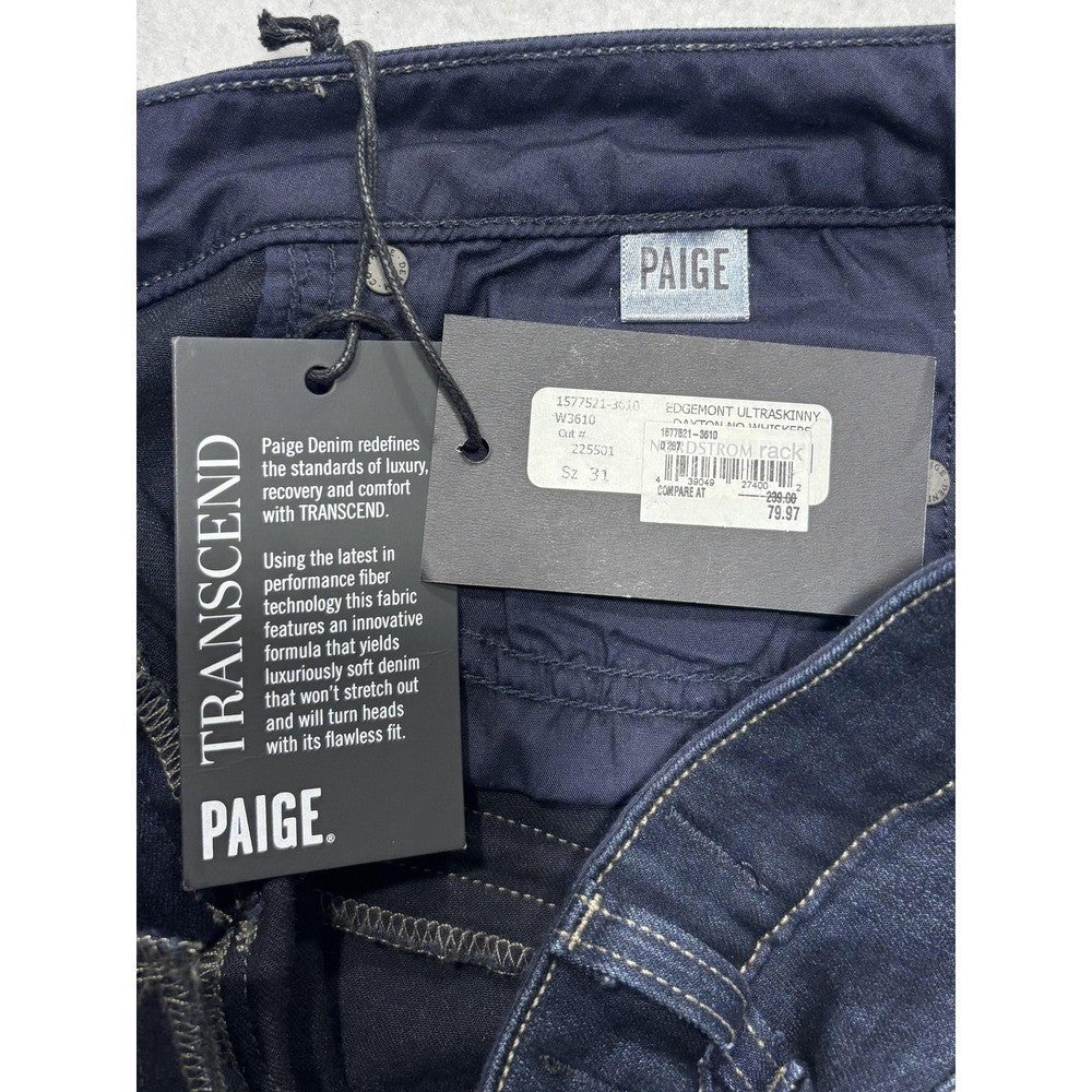 Paige Edgemont Jeans Womens 31 Blue Dark Wash Mid Rise Ultra Skinny 31x29.5 Zips