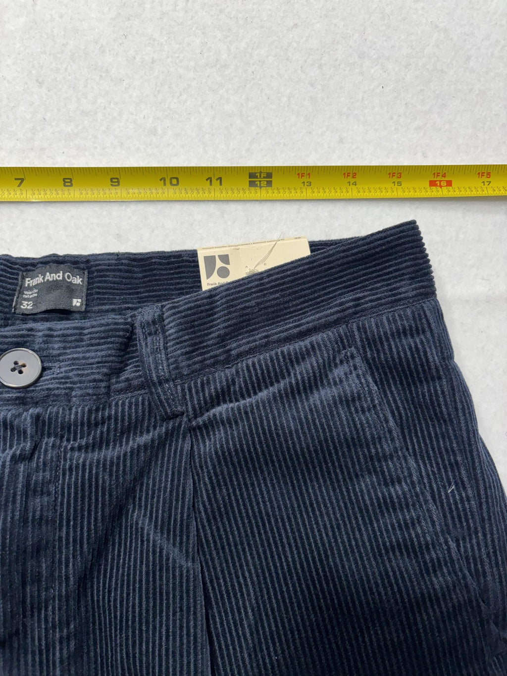 Frank And Oak Corduroy Pants Mens 32x26 Blue Pleated Relaxed Cropped Tapered