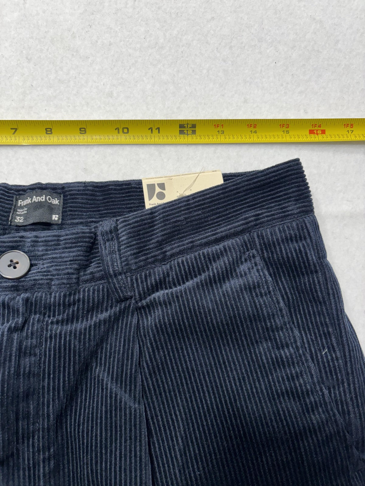 Frank And Oak Corduroy Pants Mens 32x26 Blue Pleated Relaxed Cropped Tapered