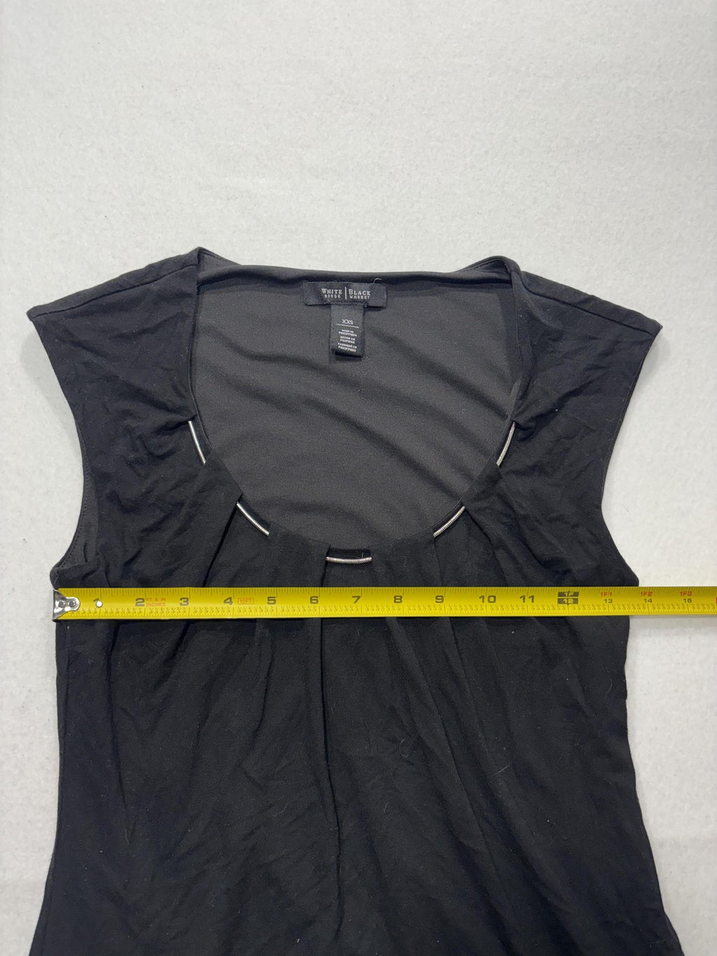 White House Black Market Tank Womens XXS Black Scoop Neck Pleated Lined Stretch