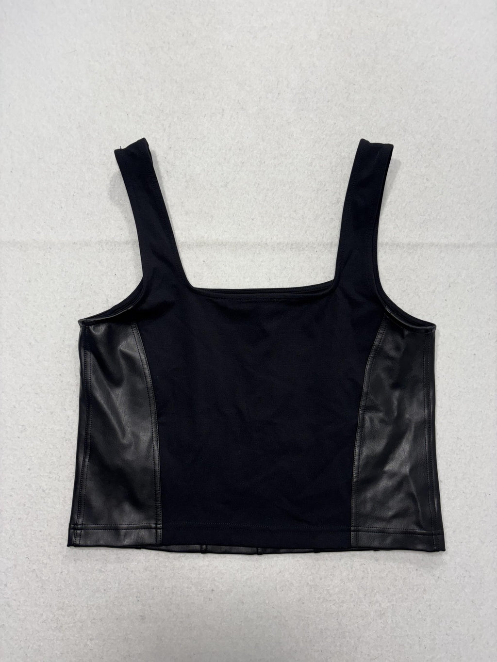 Maeve By Anthropologie Tank Womens Large Black Faux Leather Square Neck Crop