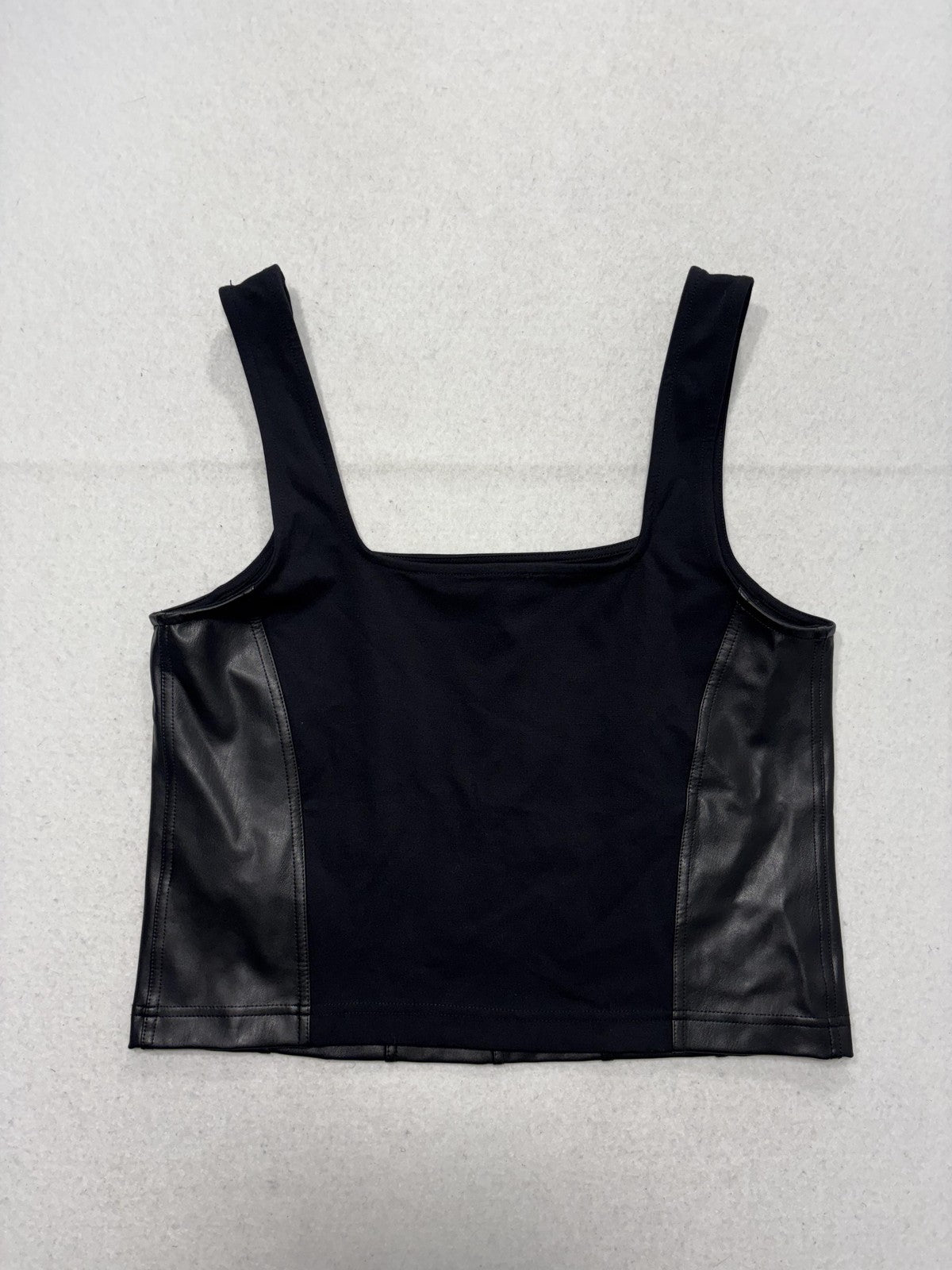 Maeve By Anthropologie Tank Womens Large Black Faux Leather Square Neck Crop