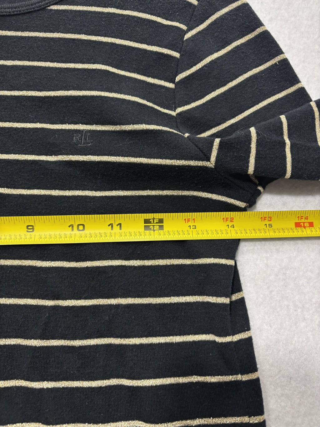 Lauren Ralph Lauren Shirt Womens PM Black Metallic Stripe Crew Neck Long Sleeve