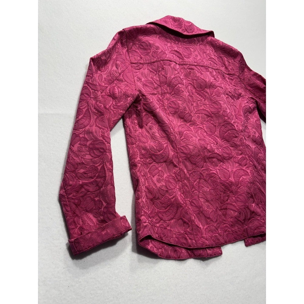 Additions By Chico's Jacket Womens 0 Pink Floral Jacquard Button Front Twill