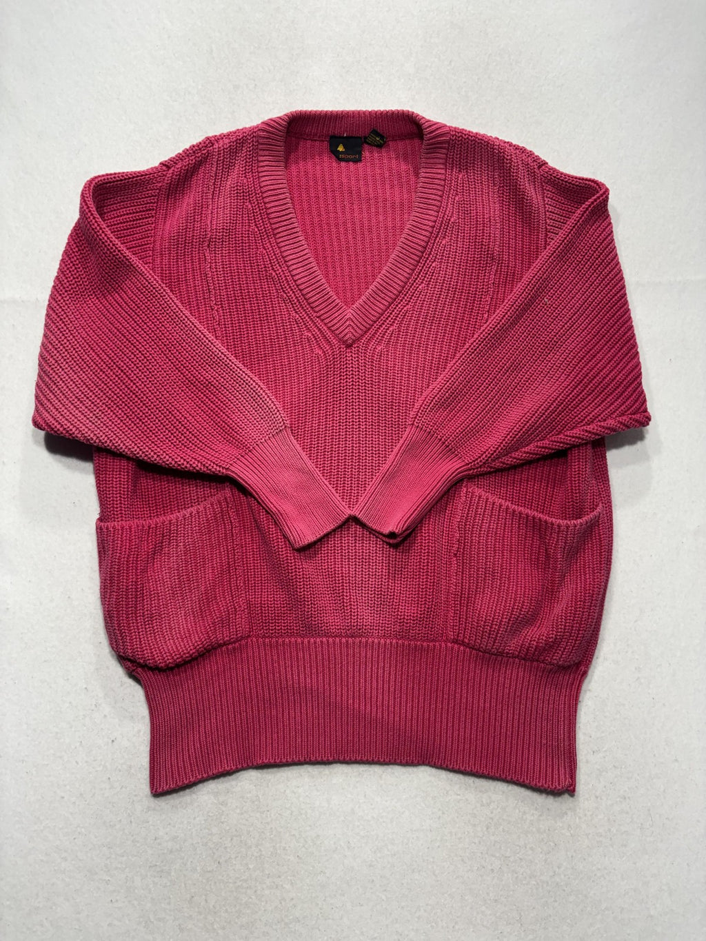 Liz Sport Sweater Womens Medium Pink V Neck Raglan Knit Pockets Chunky