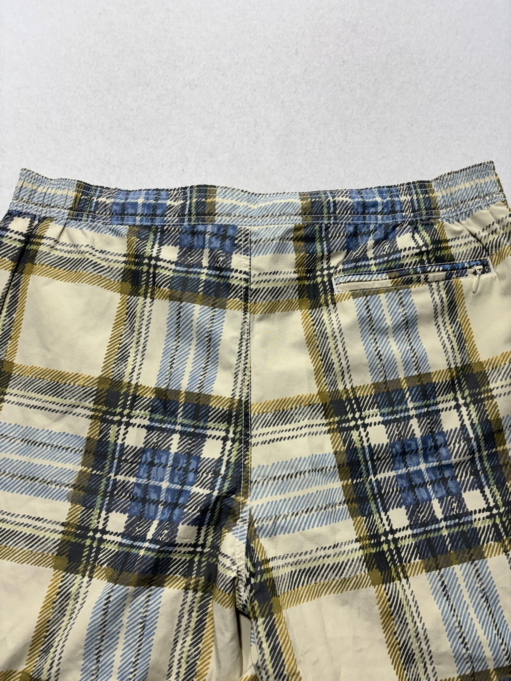 Tommy Bahama Swim Shorts Mens Large Beige Plaid Elastic Waist Lined Lightweight