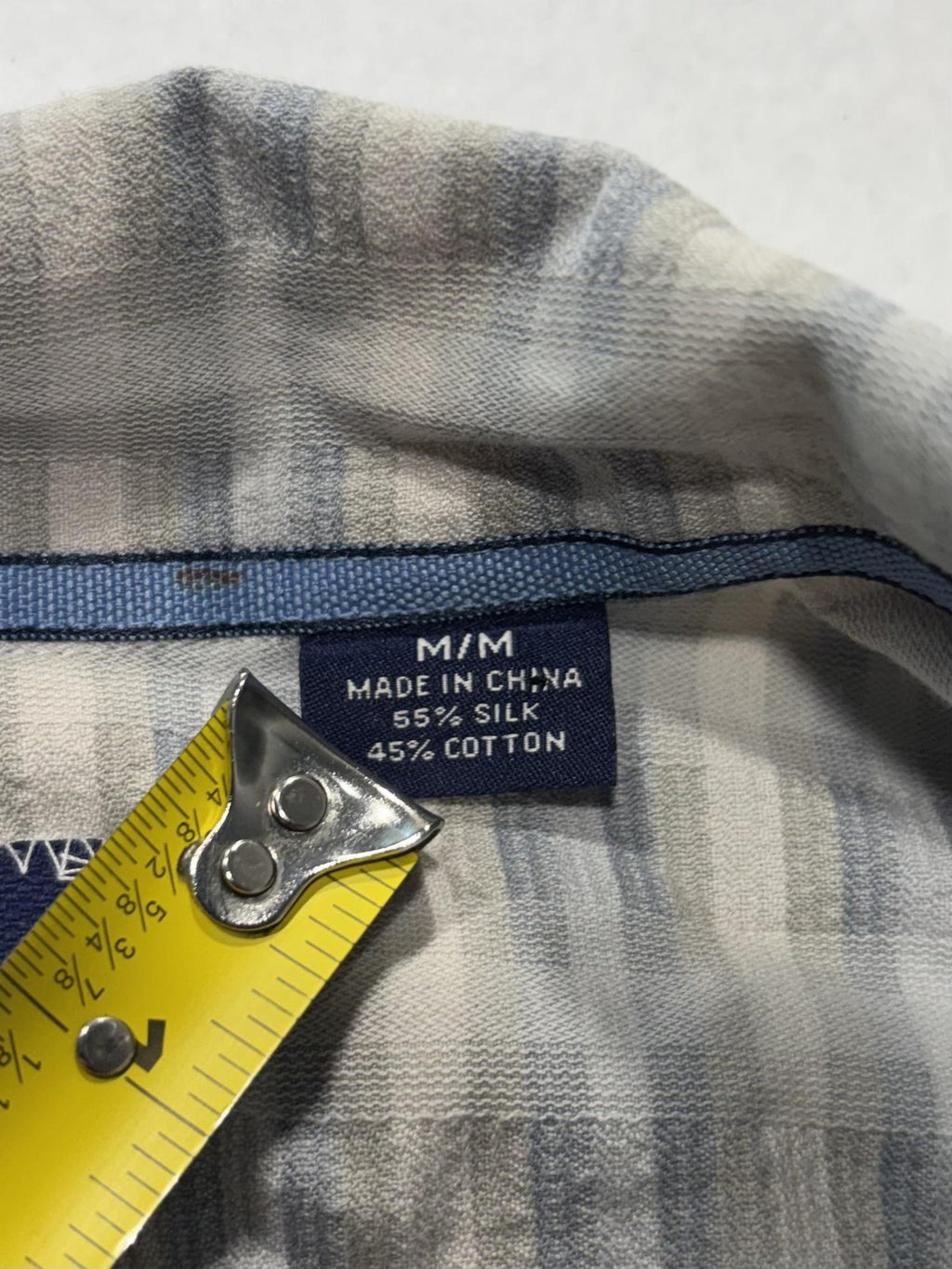 Tommy Bahama Shirt Mens Medium Gray Plaid Silk Cotton Short Sleeve Button Up