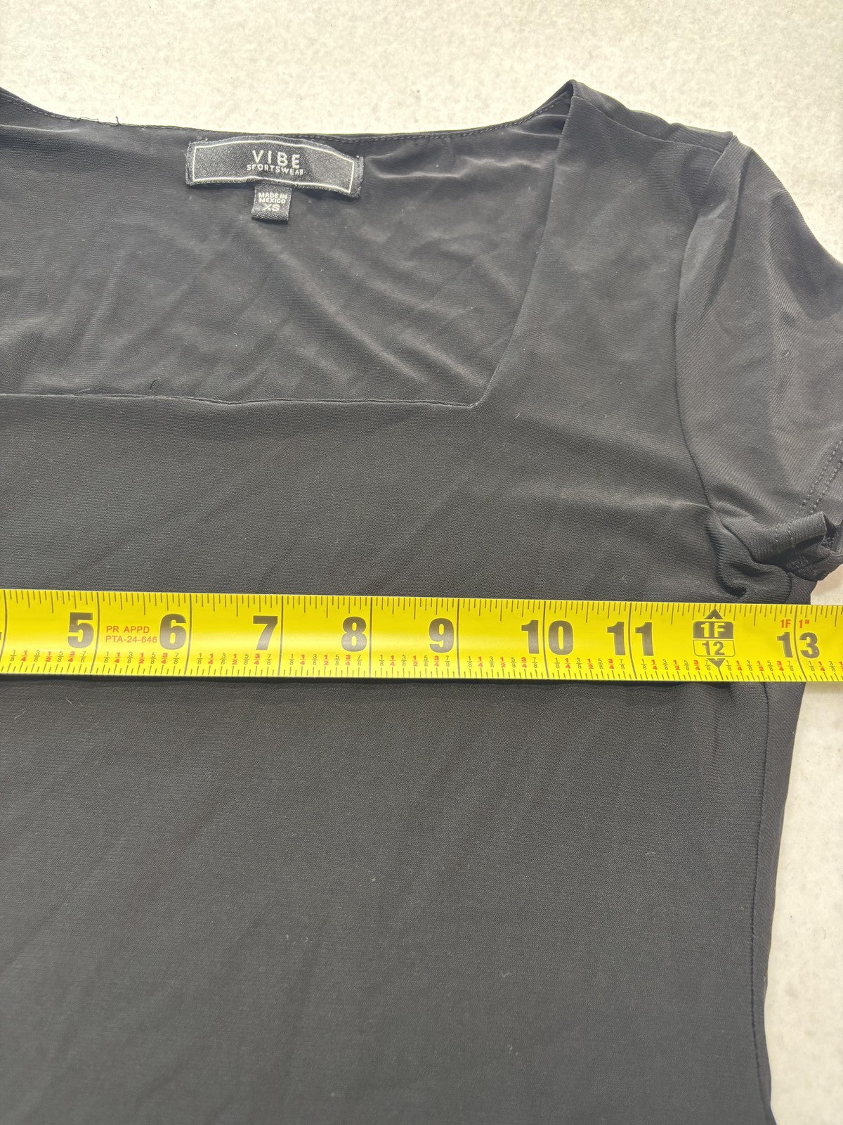 Vibe Sportswear Shirt Womens XS Black Square Neck Short Sleeve Tee Basic Stretch