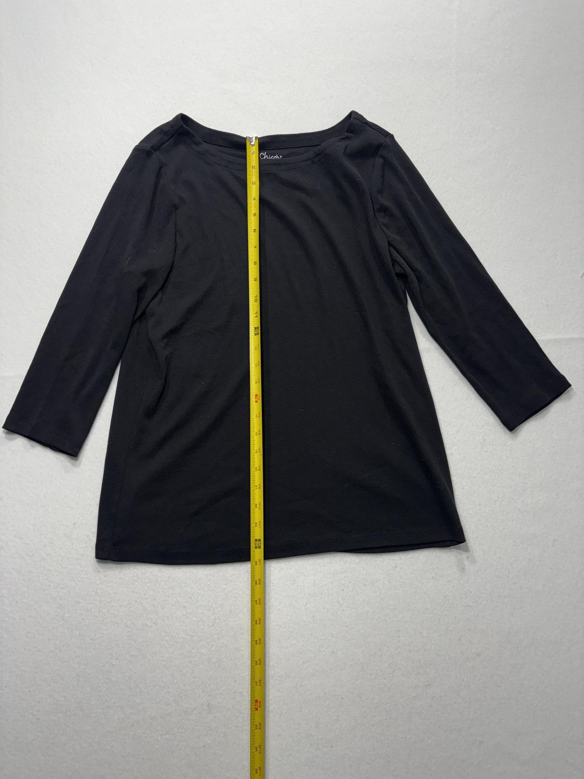Chico's Shirt Womens 2 Black Boat Neck 3/4 Sleeve Cotton Jersey Tee Casual Top