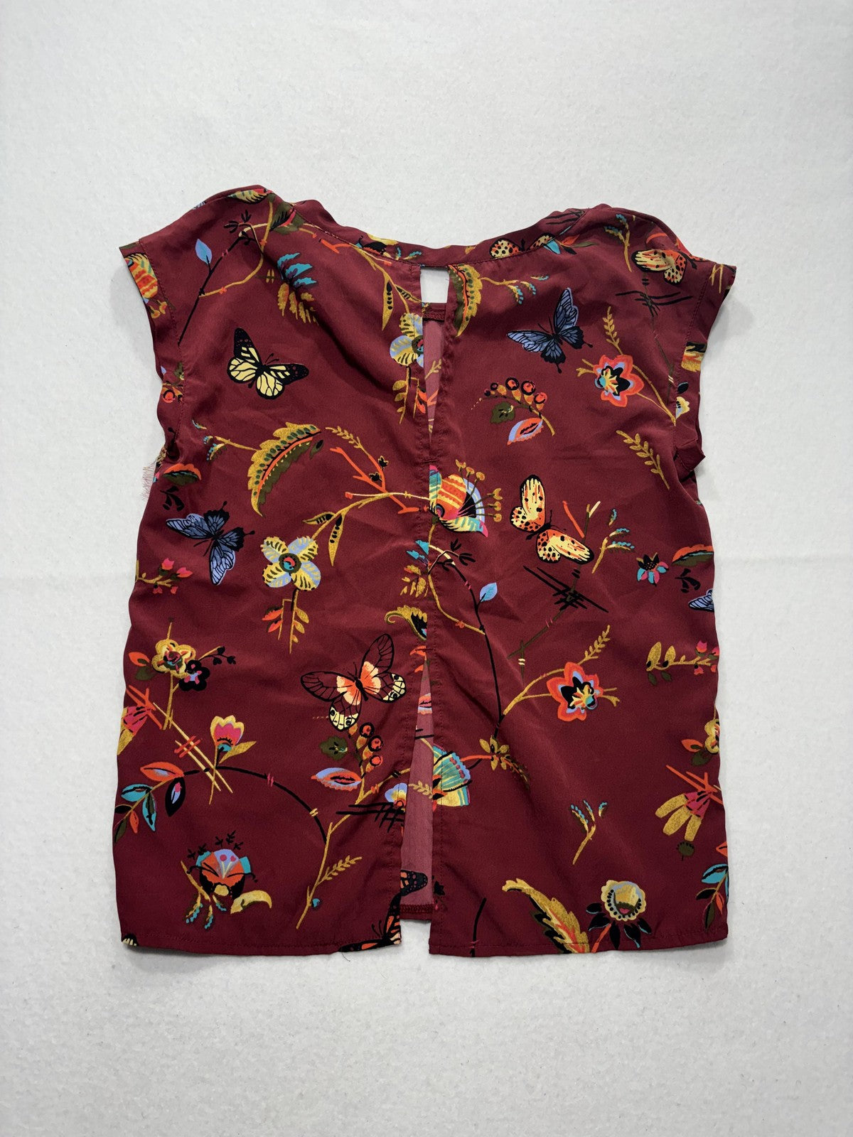 Abercrombie & Fitch Essentials Blouse Womens XS Red Floral Butterfly Print Boho