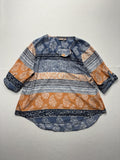 Chico's Blouse Womens 3 Blue Orange Paisley Print Henley 3/4 Roll Tab Tunic Top