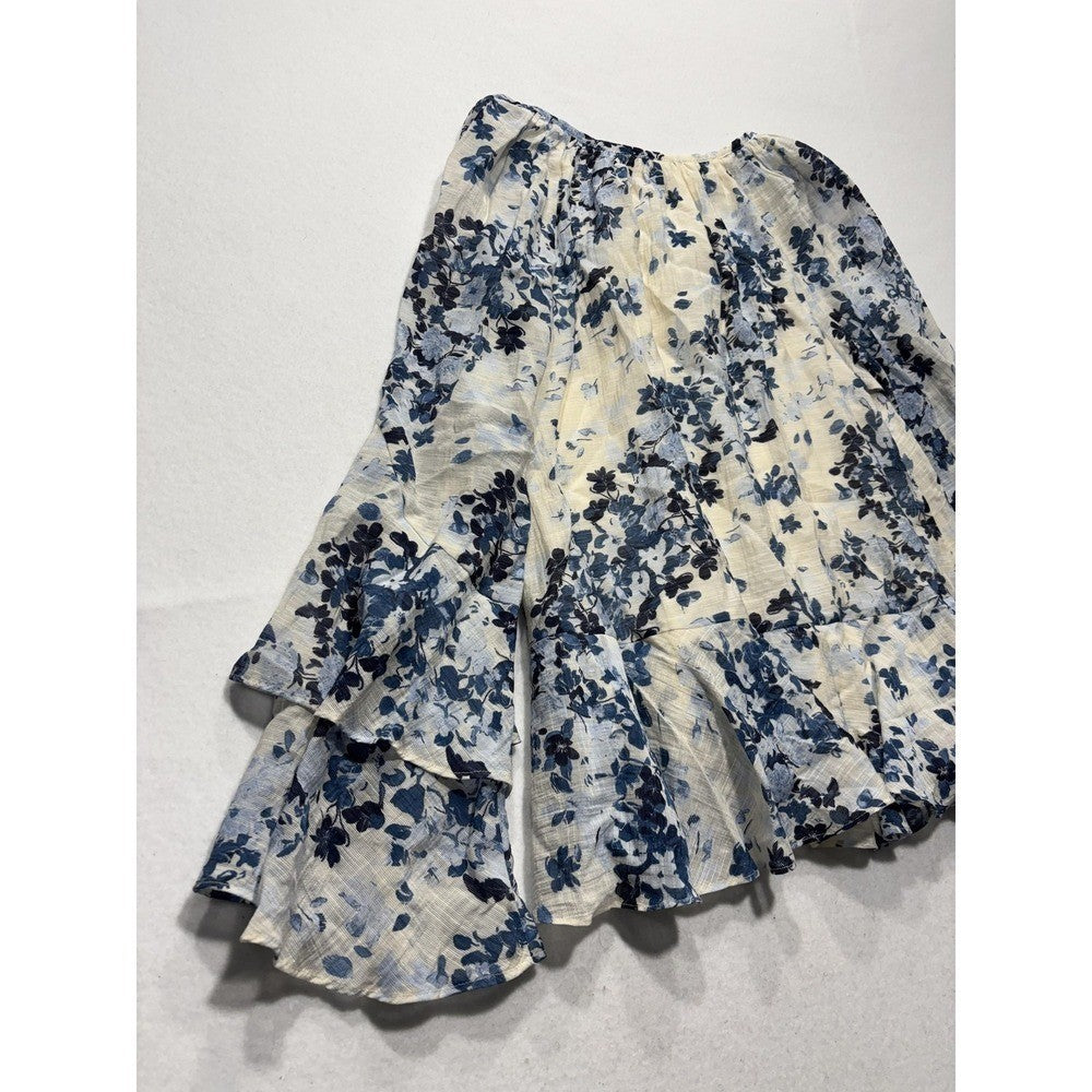 Maeve Blouse Womens XS Blue Floral Ruffle Bell Sleeve Peasant Boho Top