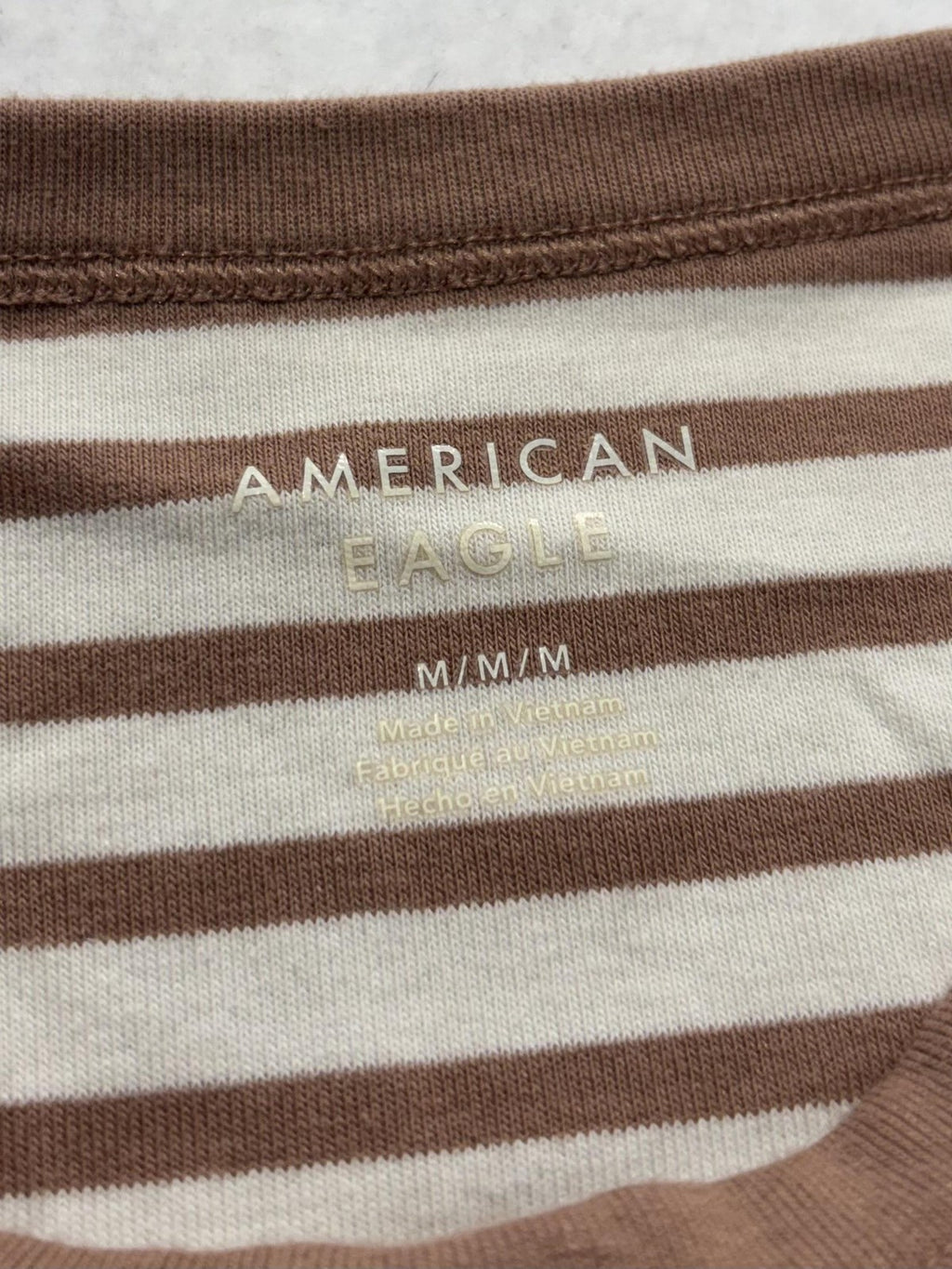 American Eagle Outfitters Shirt Womens Medium Brown Stripe Ringer Tee Stretch