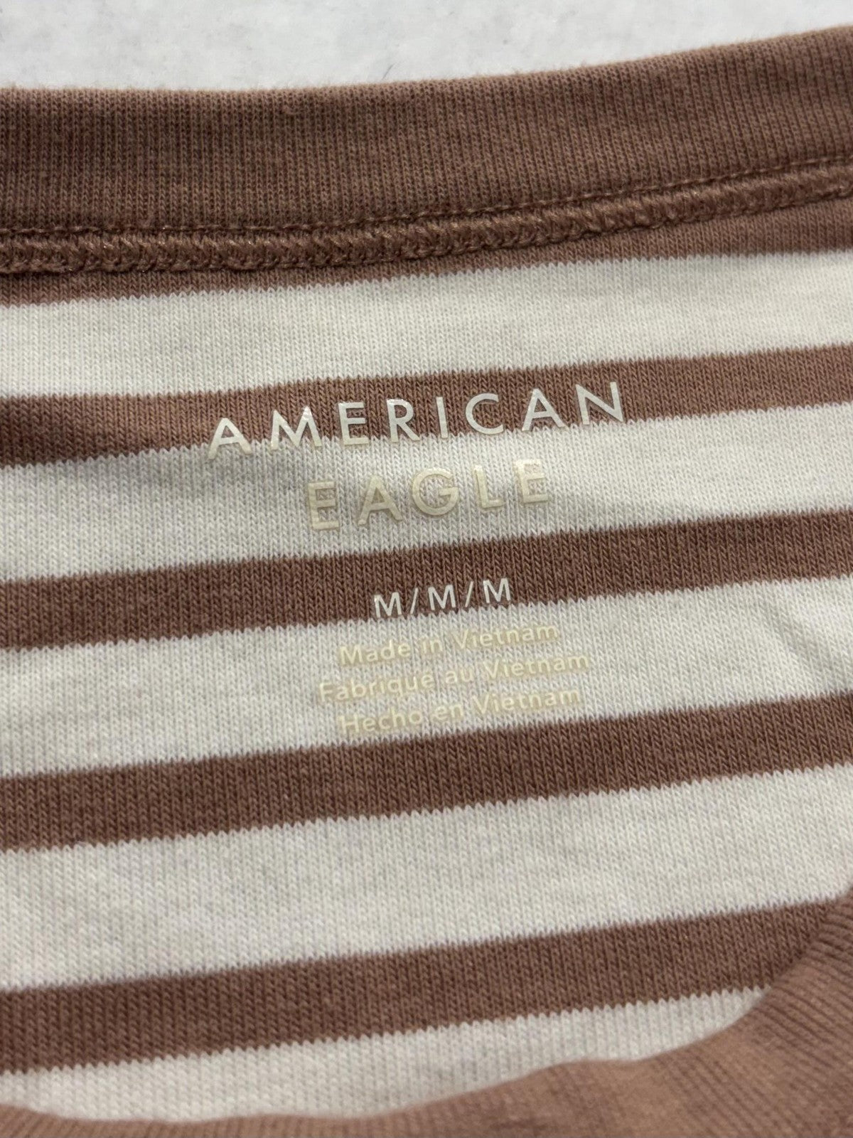 American Eagle Outfitters Shirt Womens Medium Brown Stripe Ringer Tee Stretch
