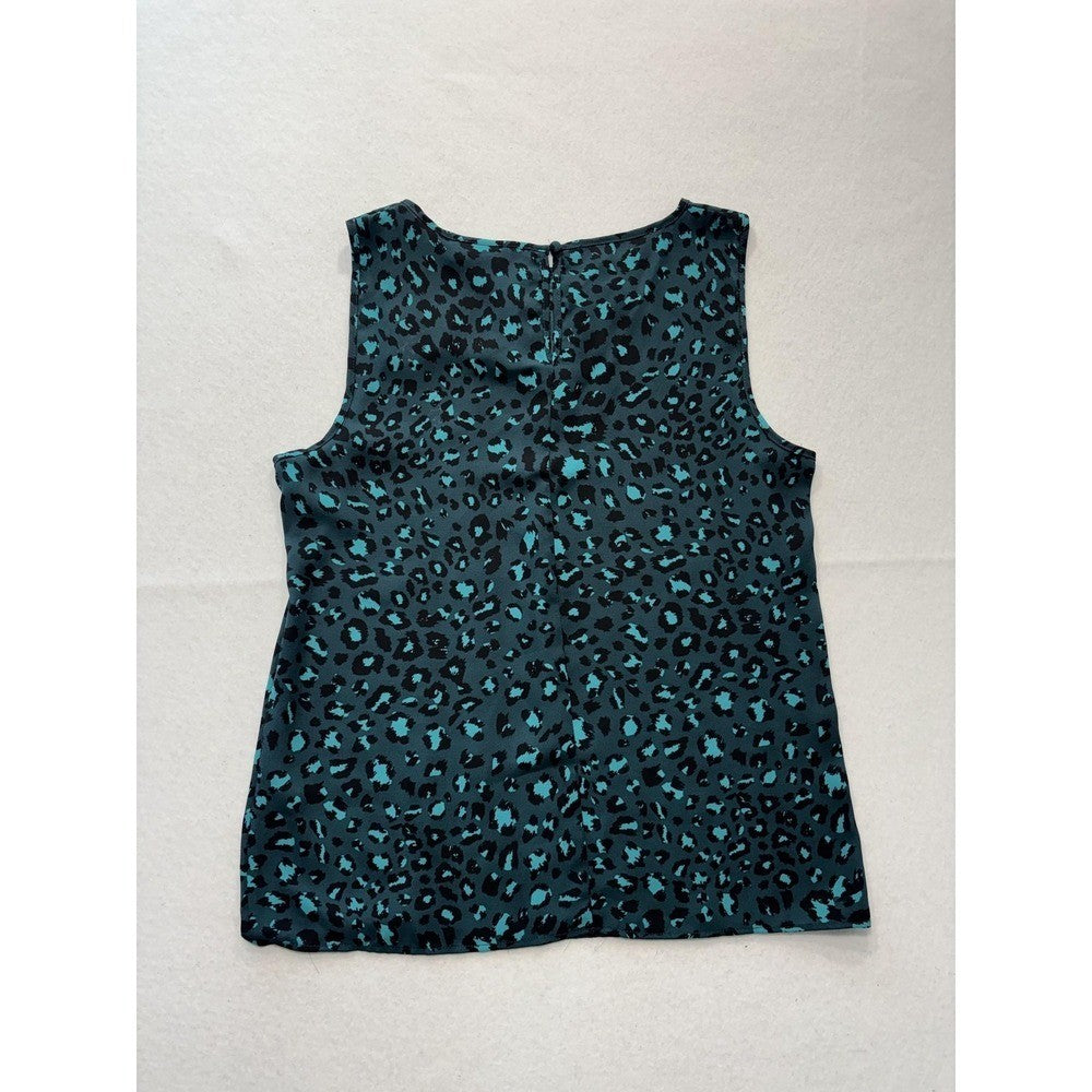 Apt. 9 Blouse Womens Medium Green Leopard Print Shirred Neck Sleeveless Top
