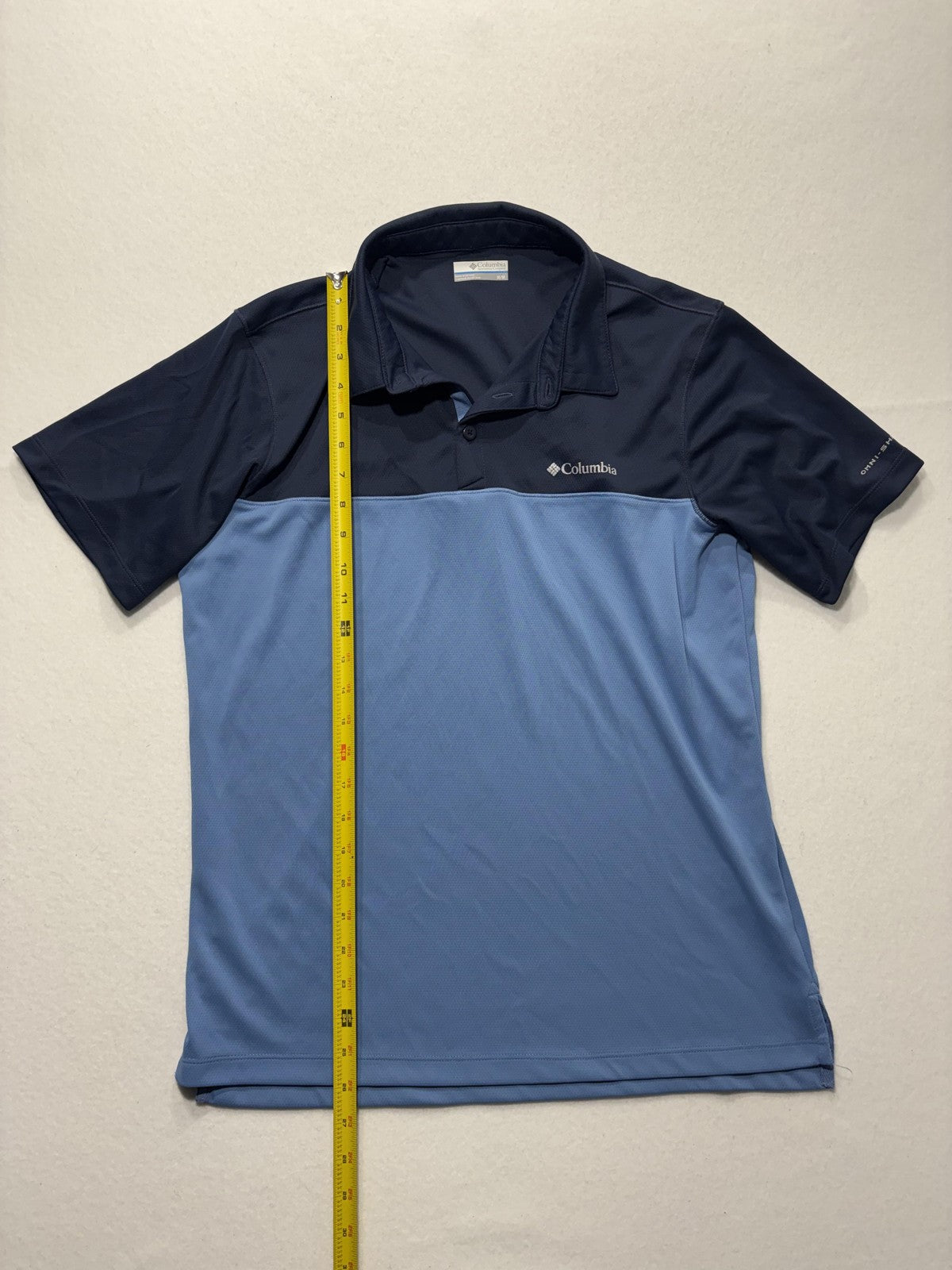 Columbia Omni-Shade Polo Shirt Mens Medium Blue Colorblock Golf UV Protection