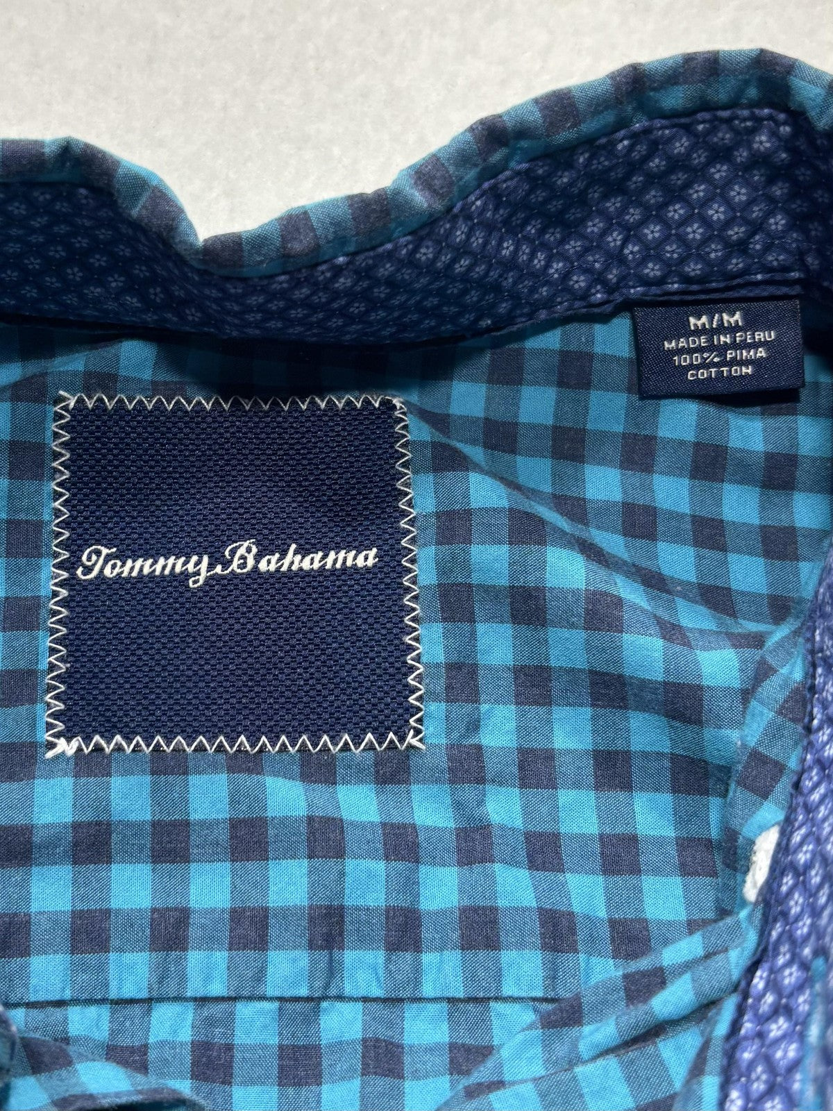 Tommy Bahama Shirt Mens Medium Blue Gingham Pima Cotton Long Sleeve Button Up
