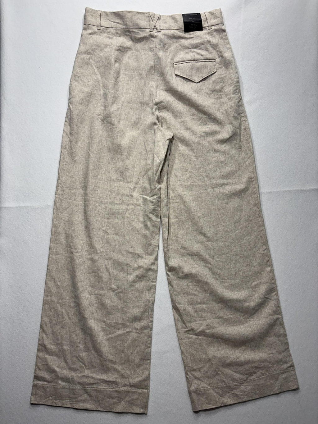 Banana Republic Dress Pants Womens 14 Beige Linen Wide Leg High Rise Relaxed