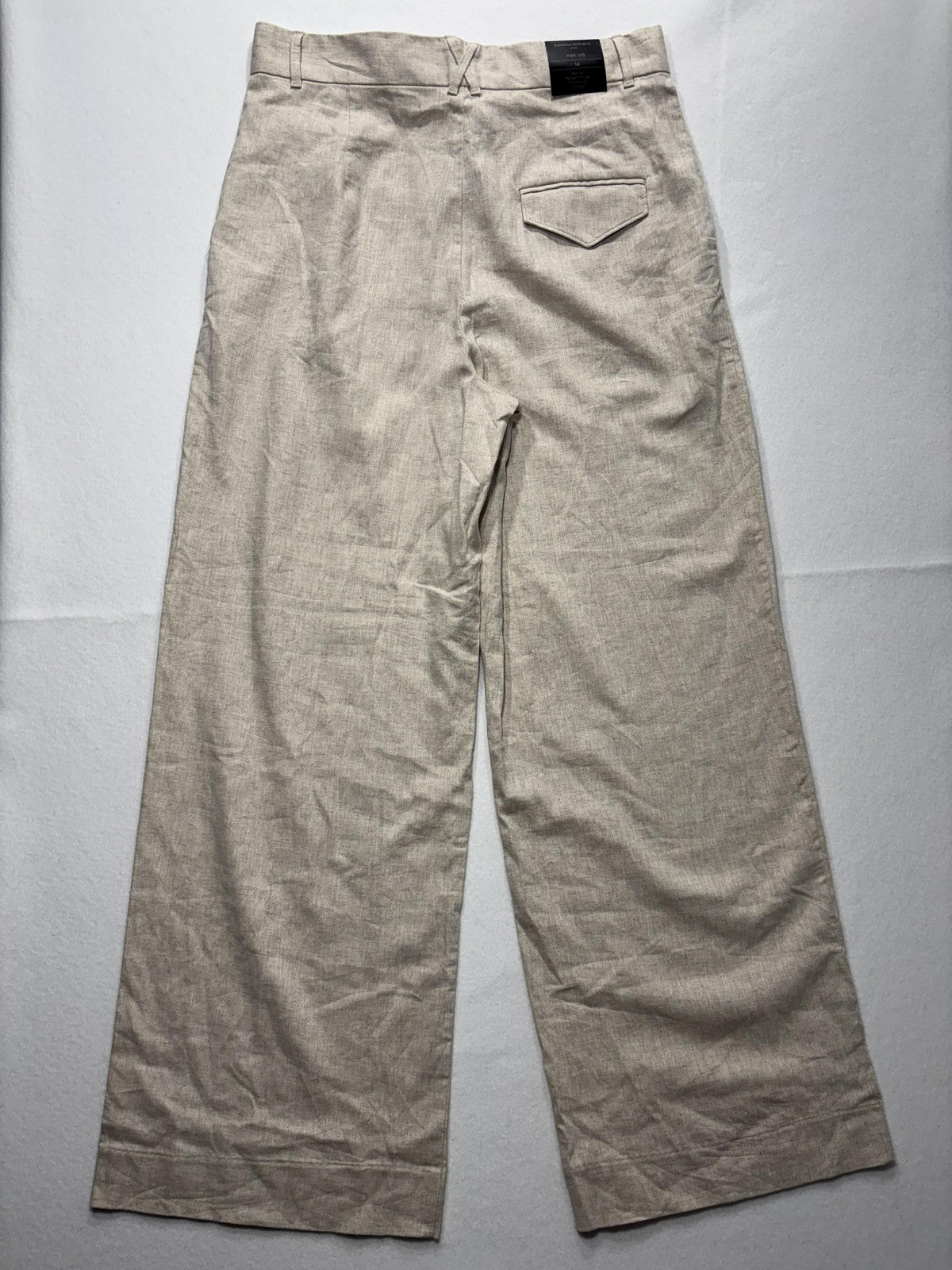 Banana Republic Dress Pants Womens 14 Beige Linen Wide Leg High Rise Relaxed