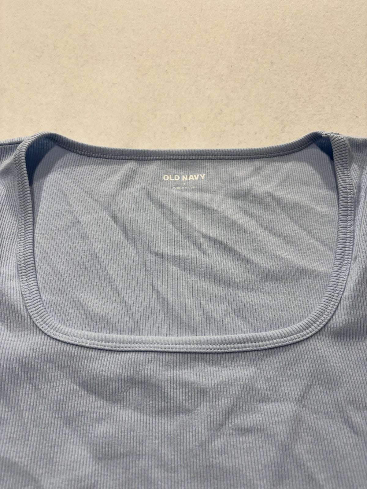 Old Navy Shirt Womens Small Blue Square Neck Short Sleeve Ribbed Tee Stretch