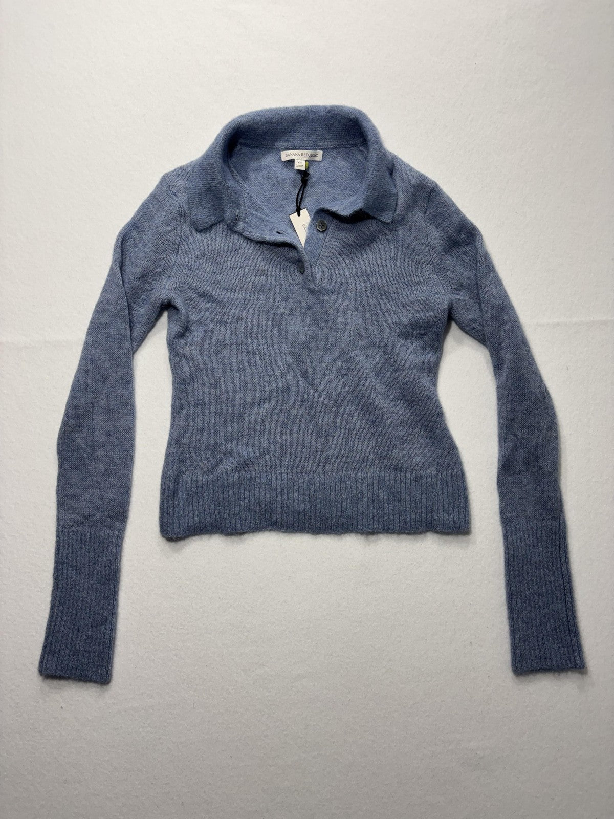 Banana Republic Sweater Womens XS Blue Collared Alpaca Knit Long Sleeve Pullover