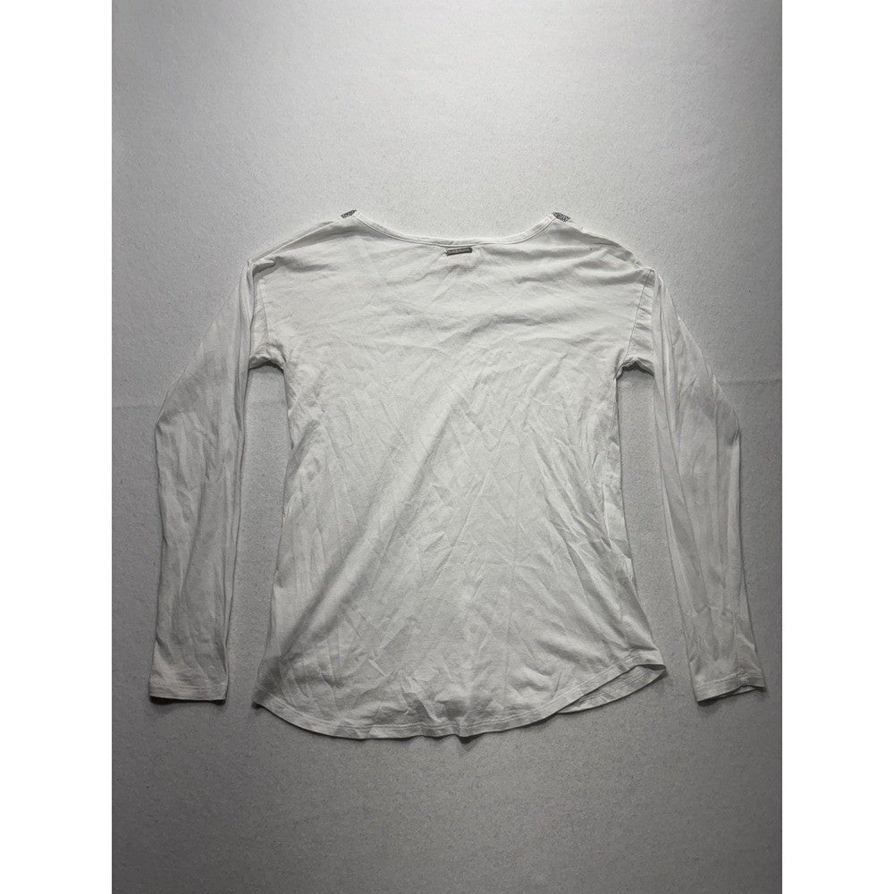 MICHAEL Michael Kors Top Womens Small White Scoop Neck Beaded Long Sleeve Jersey
