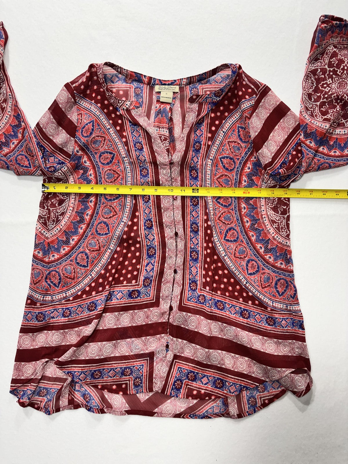 Lucky Brand Blouse Womens Small Red Paisley Long Sleeve Tunic Top Boho