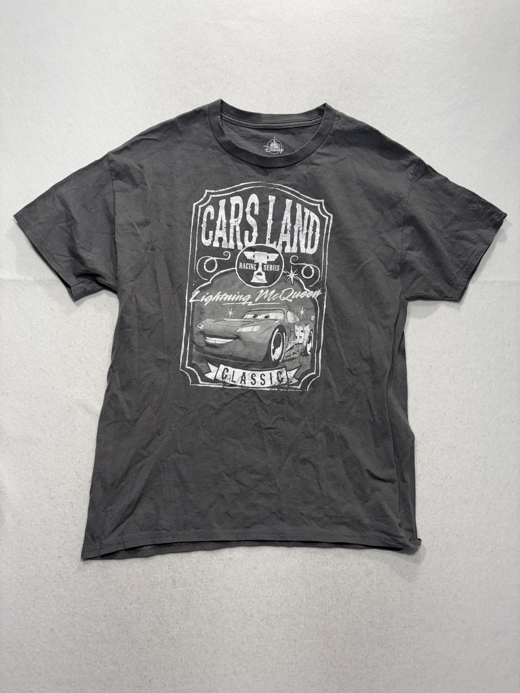 Disney Cars Land Shirt Mens Large Gray Lightning McQueen Classic Graphic Tee