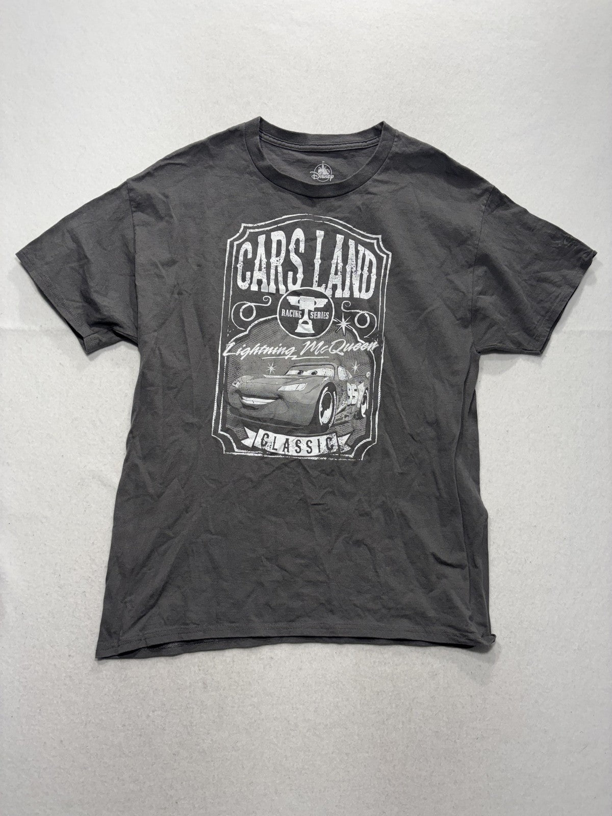 Disney Cars Land Shirt Mens Large Gray Lightning McQueen Classic Graphic Tee